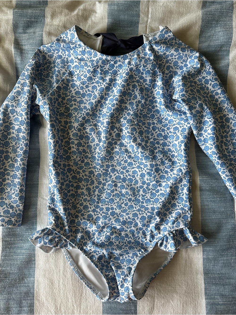 3T/4T Minnow Girls Blue Floral Long Sleeve One-Piece Swimsuit